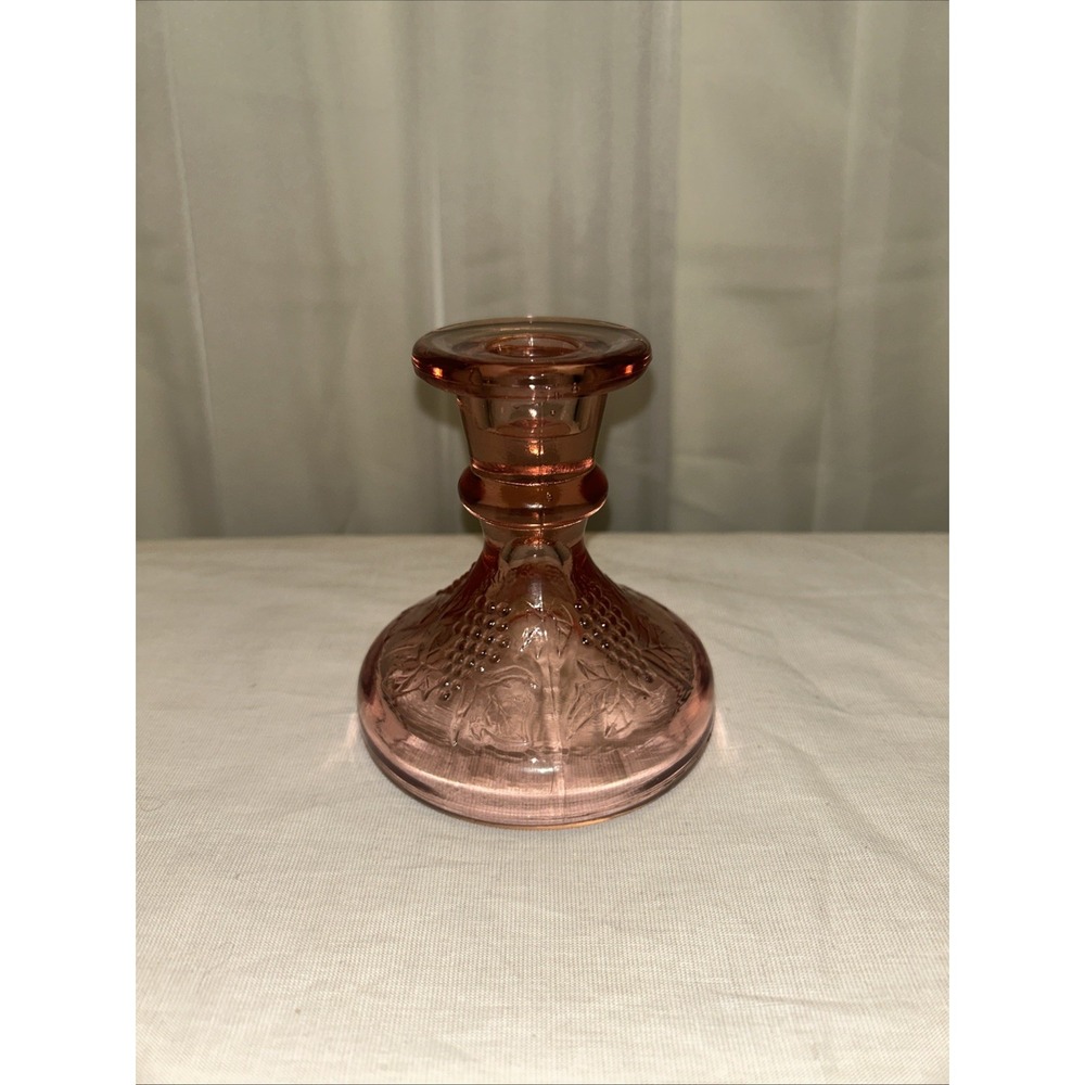 Vintage Pink/Cranberry Glass Candleholder With Grape Design